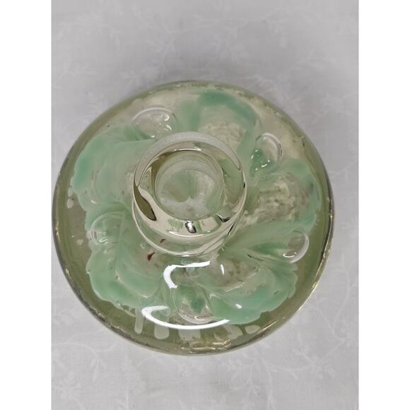 Vintage Glass Candle Holder Flower Claire Paper Weight Mid Century Glass Art - Picture 4 of 8